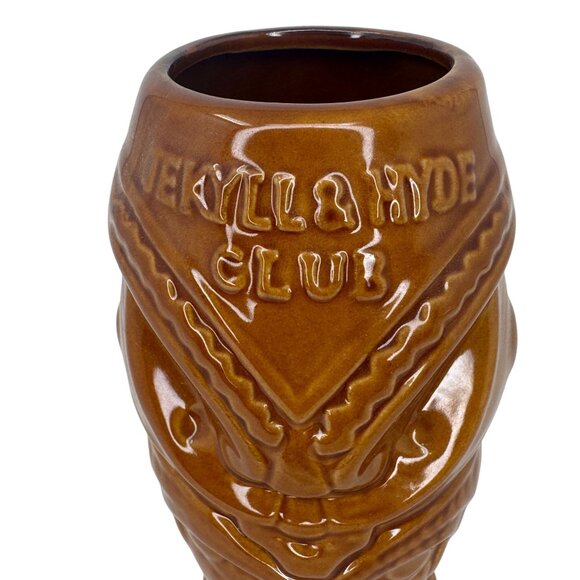 Vintage Jekyll and Hyde Club NYC Tiki Bar Mug Brown Tumbler Hawaiian Luau Glossy - Picture 2 of 8